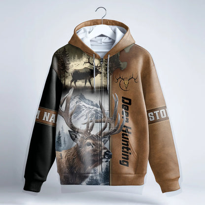 Deer Hunt Mountain Legend Zip Hoodie Personalized - The Deerly