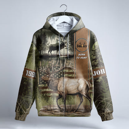 Elk Pursuit Personalized Zip Hunting Hoodie - The Deerly