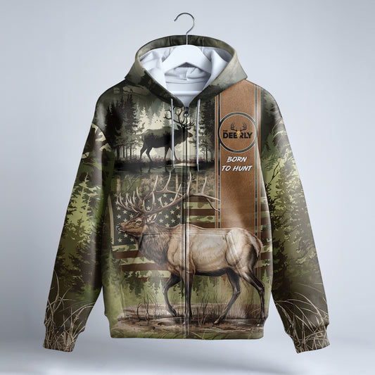 Elk Hunter Camo Zip Hoodie - Born to Hunt