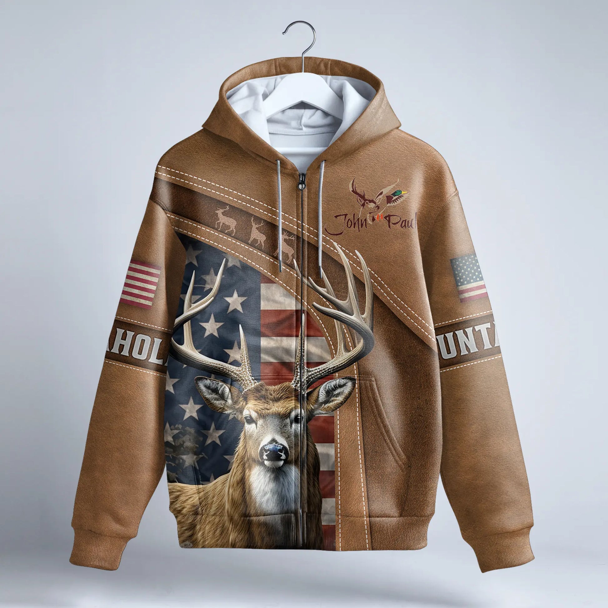 Patriotic Deer Hunter Zip Hoodie Personalized - The Deerly