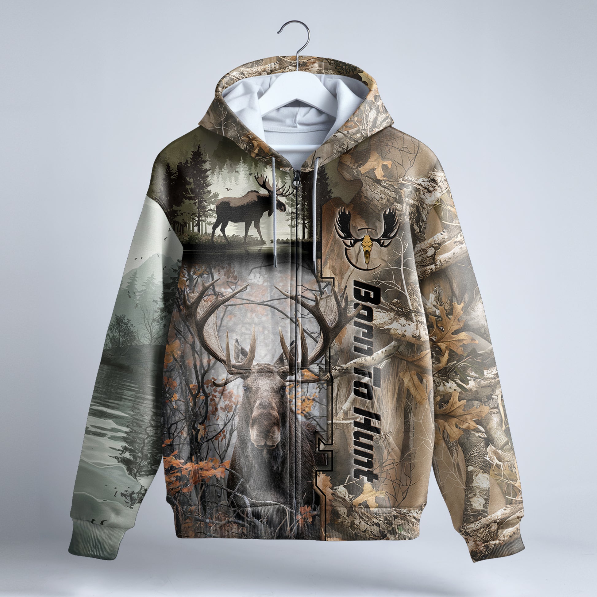 Born to Hunt Moose Zip Hoodie - Wilderness Series - The Deerly