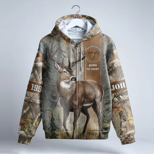 Whitetail Stalker Hunting Zip Hoodie Personalized - The Deerly