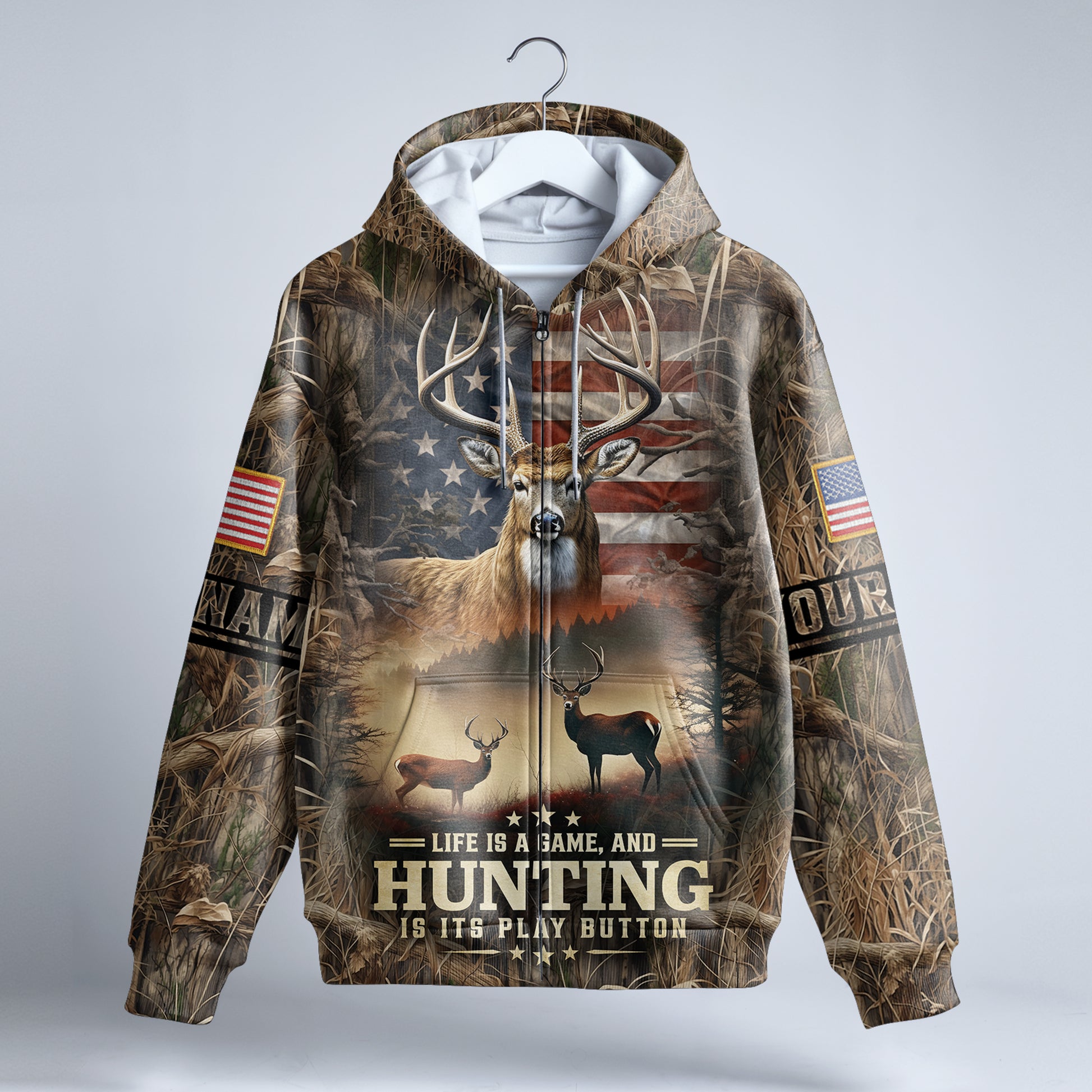 Life is a Game: Hunting Zip Hoodie Personalized - The Deerly