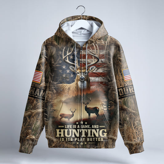 Life is a Game: Hunting Zip Hoodie Personalized - The Deerly