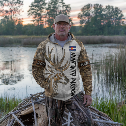 State Pride Buck Hunter Personalized Zip Hoodie