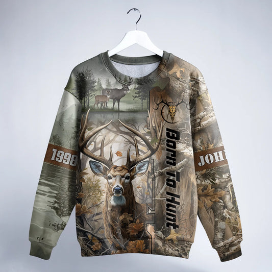 Born to Hunt: Woodland Deer Sweatshirt Personalized - The Deerly