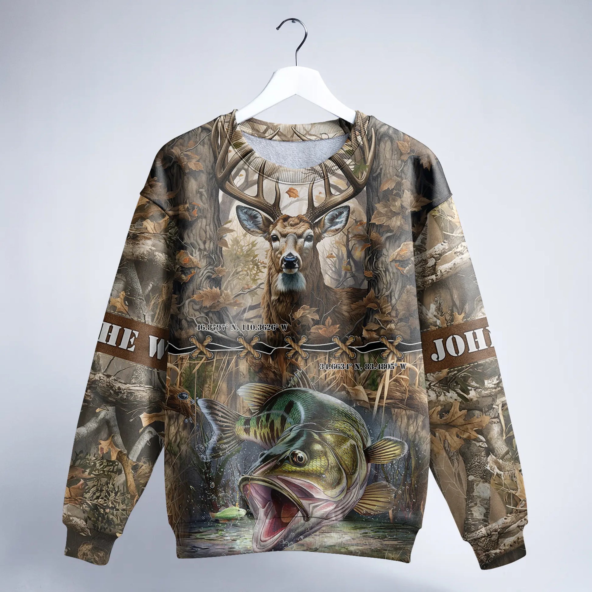 The Deerly Dual Passion Deer Hunting and Fishing Sweatshirt Personalized