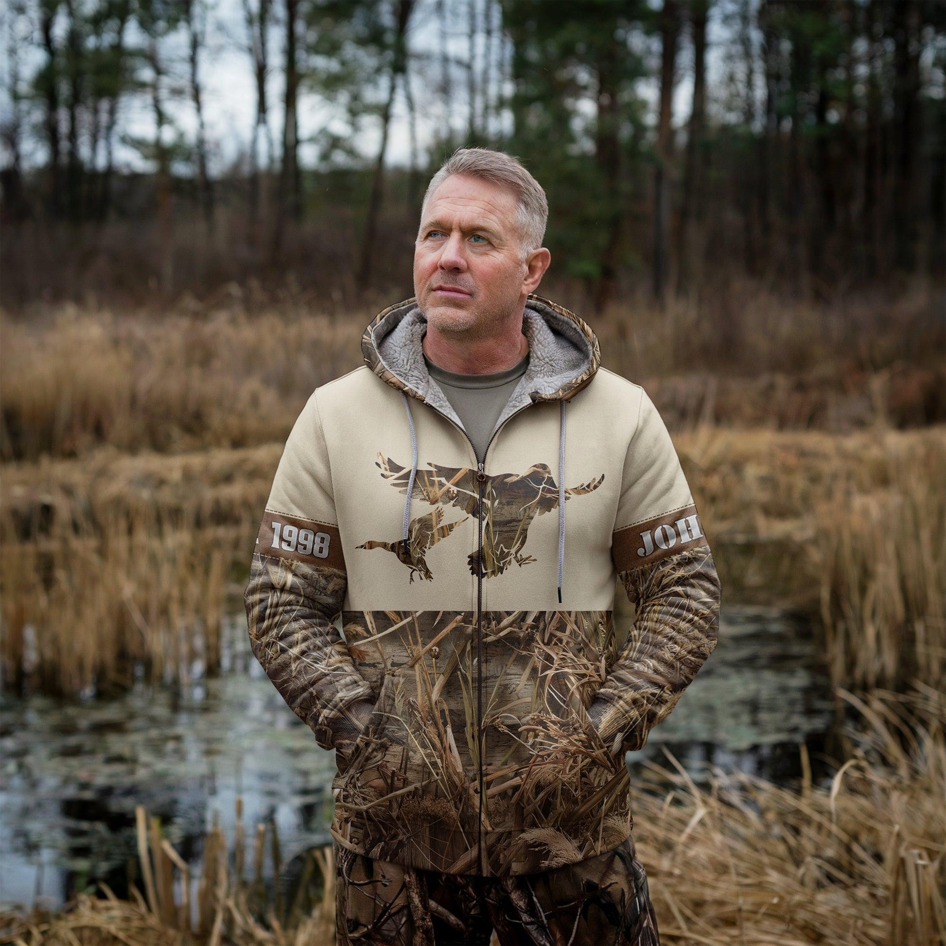 Personalized Duck Hunting Camo Zip Hoodie - Custom Outdoor Wear - The Deerly