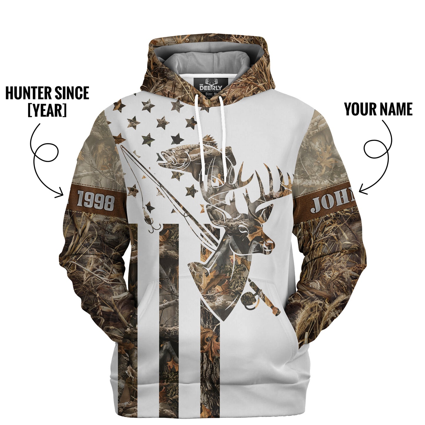 Deer Hunting & Bass Fishing Hoodie - Personalized Camo Design