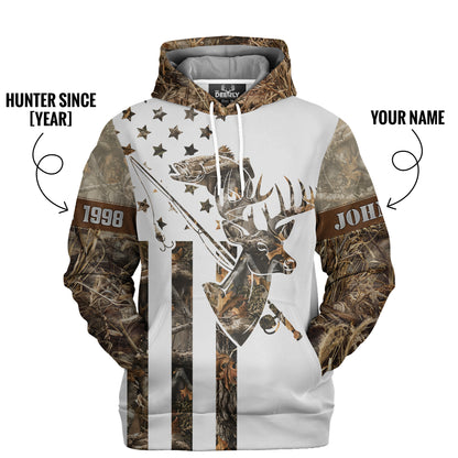 Deer Hunting & Bass Fishing Hoodie - Personalized Camo Design