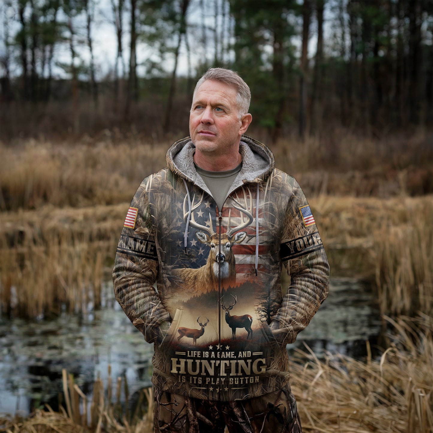 Life is a Game: Hunting Zip Hoodie Personalized - The Deerly