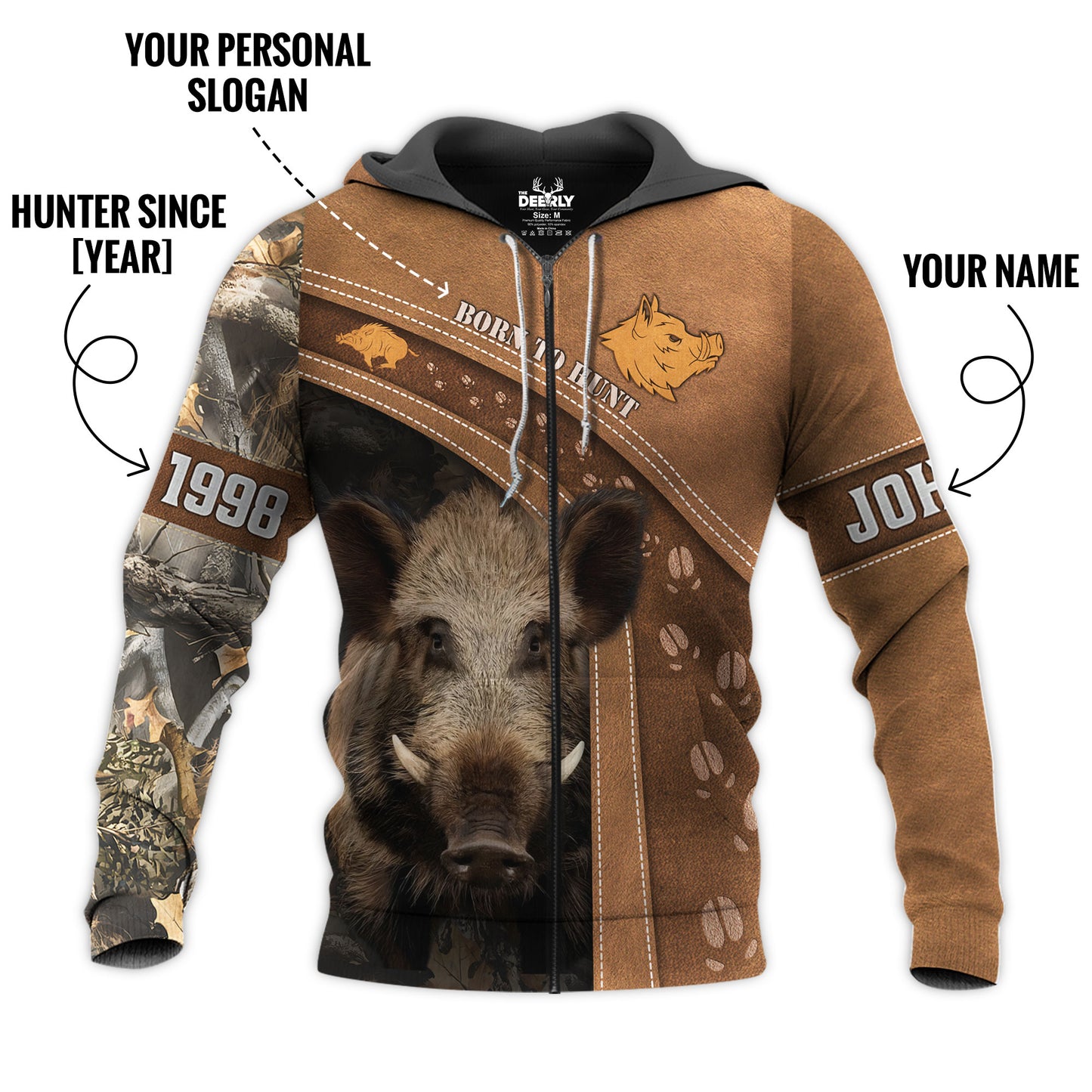 Custom Wild Boar Hunting Zip Hoodie – Personalized for Hunters