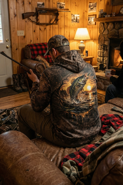 Performance Hunting Fleece-Lined Hoodie - Sunset Bass Strike – BL9X