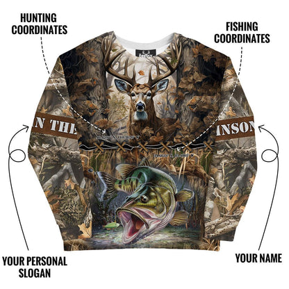 Dual Passion: Deer Hunting and Fishing Sweatshirt Personalized - The Deerly