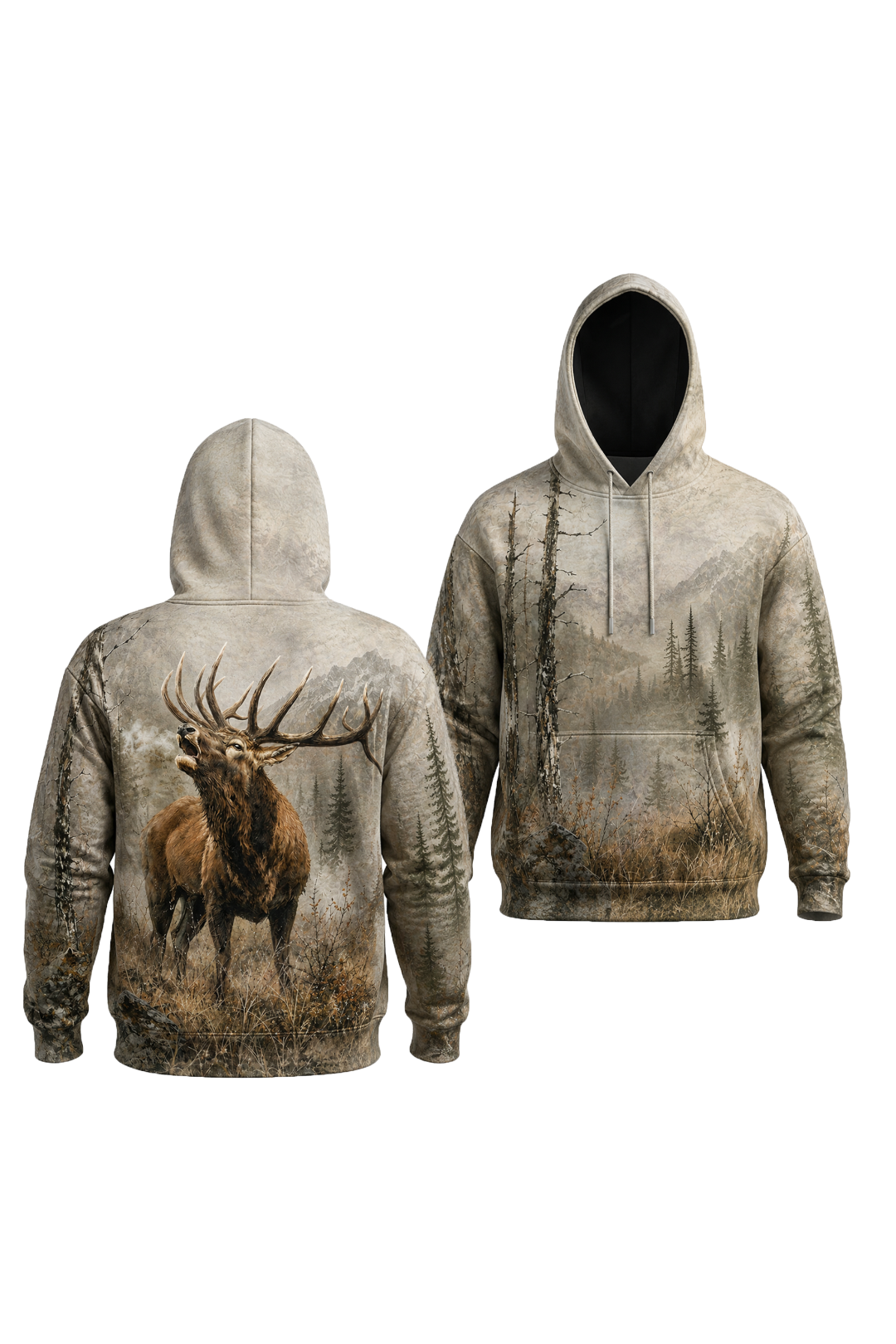 Performance Fleece-Lined Hoodie - Majestic Elk Mountain Bugle