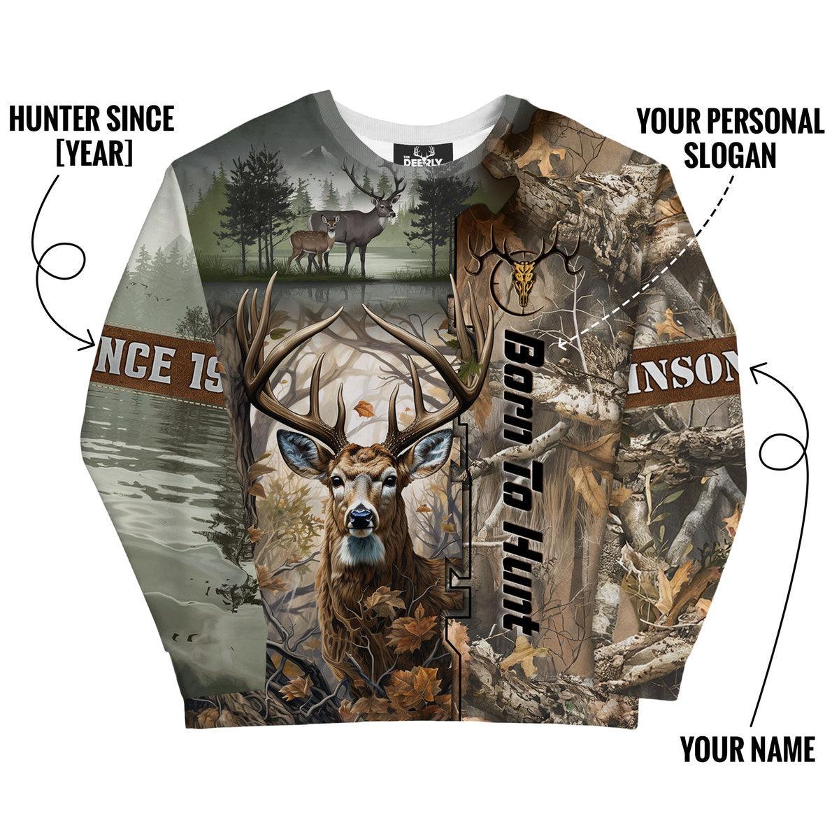 Born to Hunt: Woodland Deer Sweatshirt Personalized - The Deerly