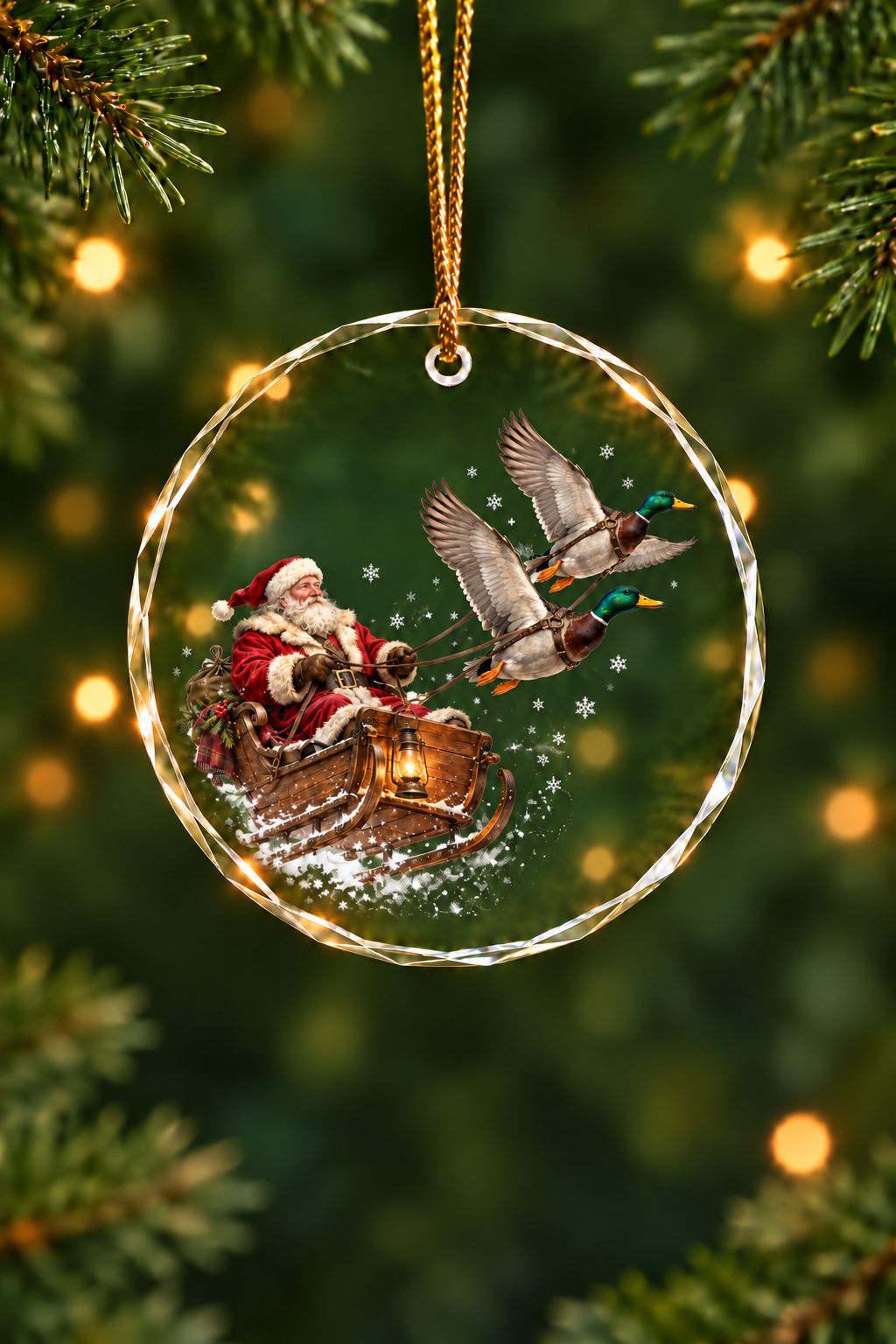 Sleigh of the Greenhead Flight - Glass Ornament