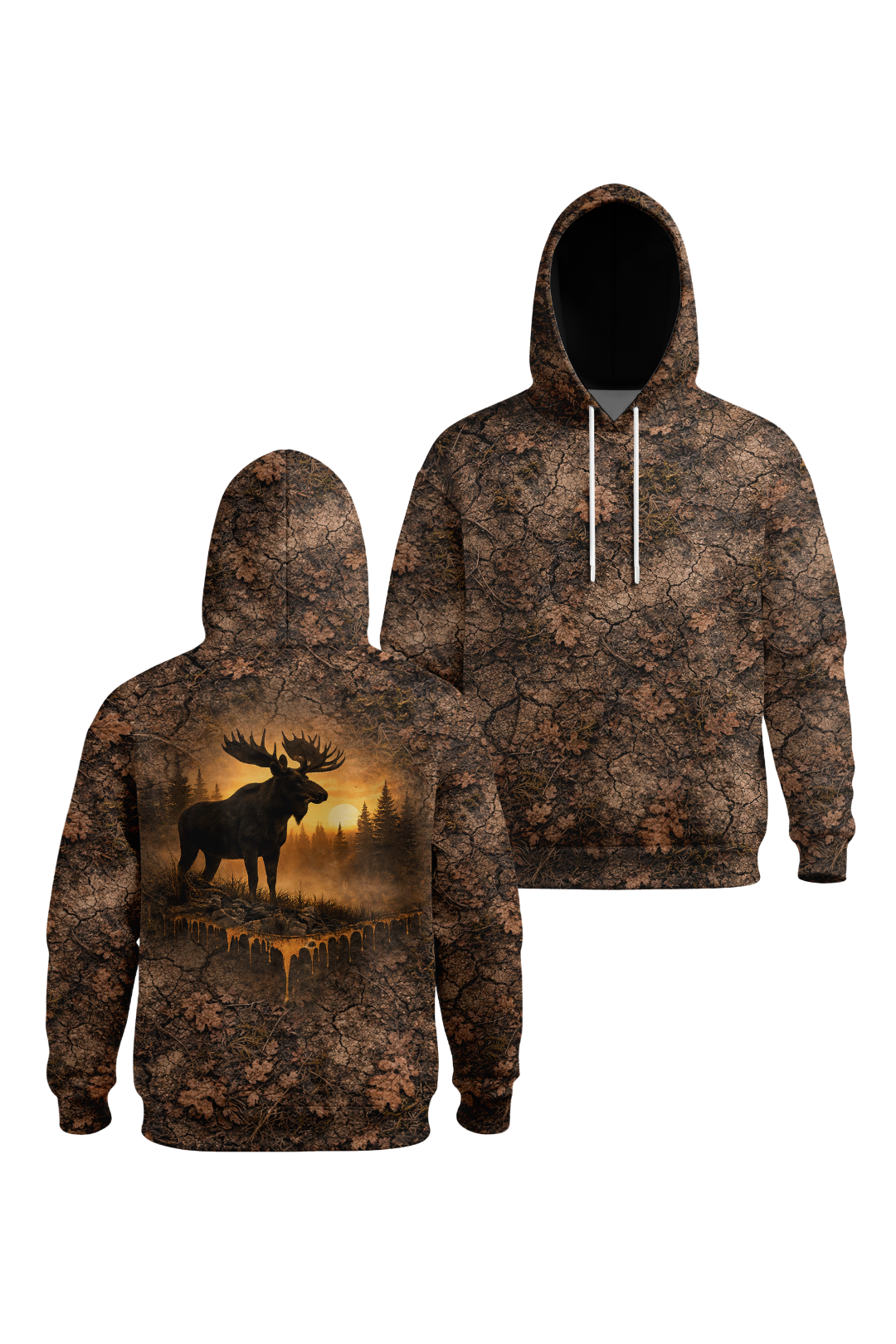 Hunter Fleece Hoodie - Majestic Moose Sunset Forest – SD8K