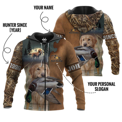 Golden Retriever Duck Hunter Zip Hoodie Personalized - The Deerly