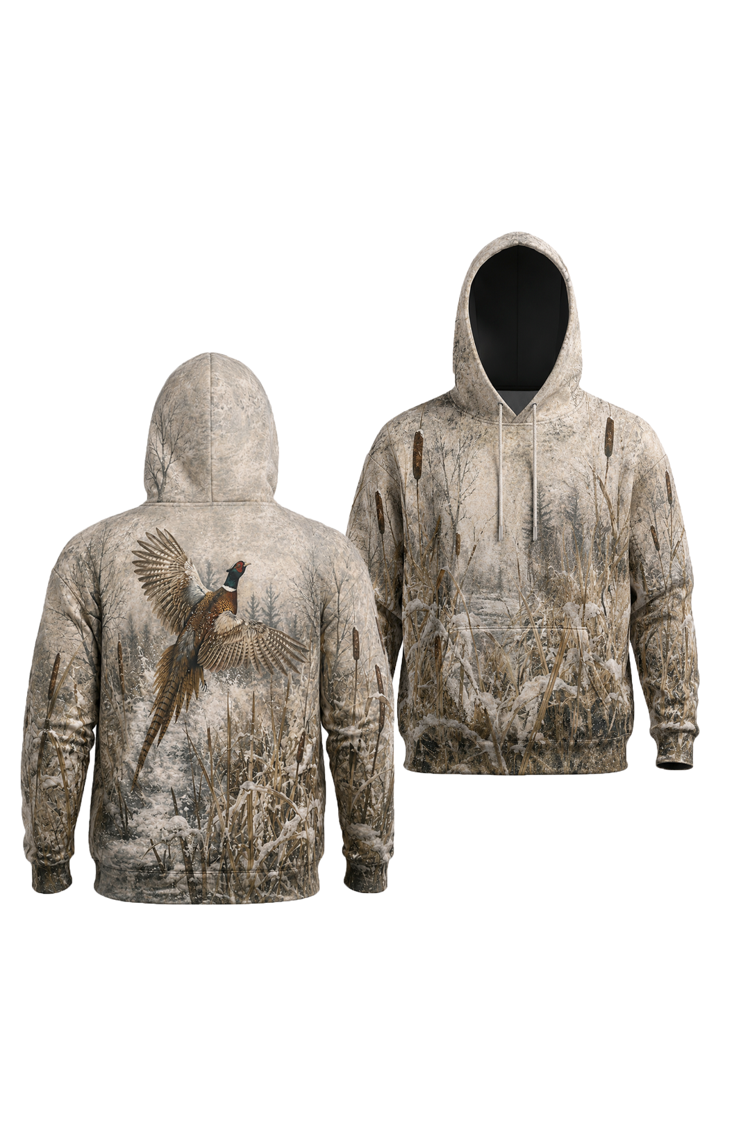 Performance Fleece-Lined Hoodie - Snowy Marsh Pheasant Flight