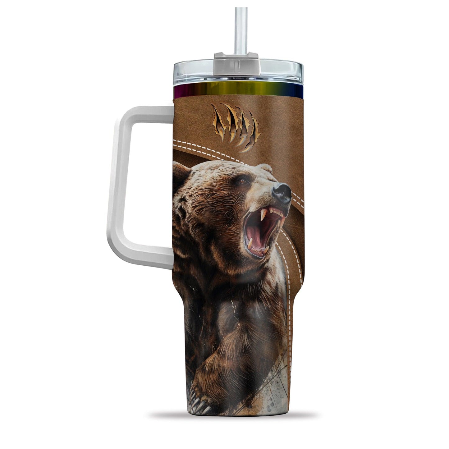 Grizzly Bear Leather-Style 40oz Tumbler - The Deerly