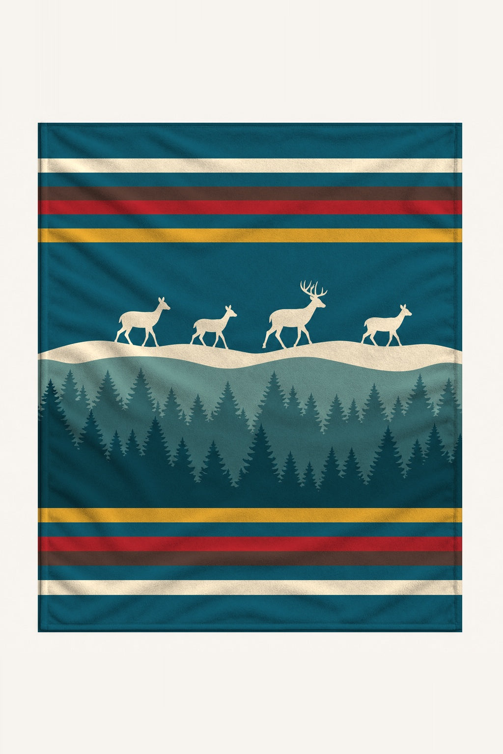 Teal Forest Whitetail Deer Fleece Throw
