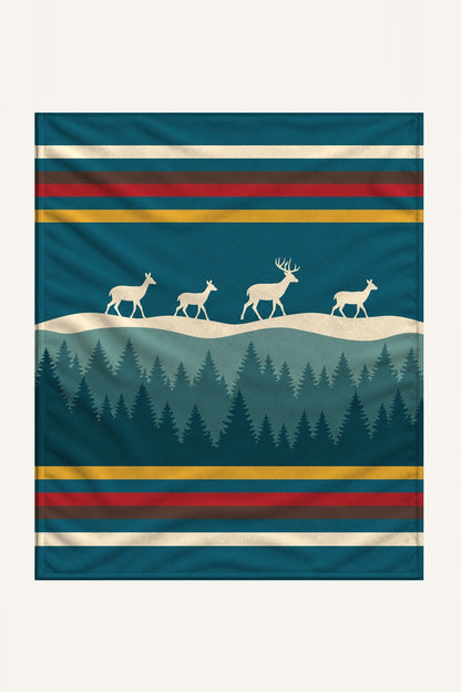 Teal Forest Whitetail Deer Fleece Throw