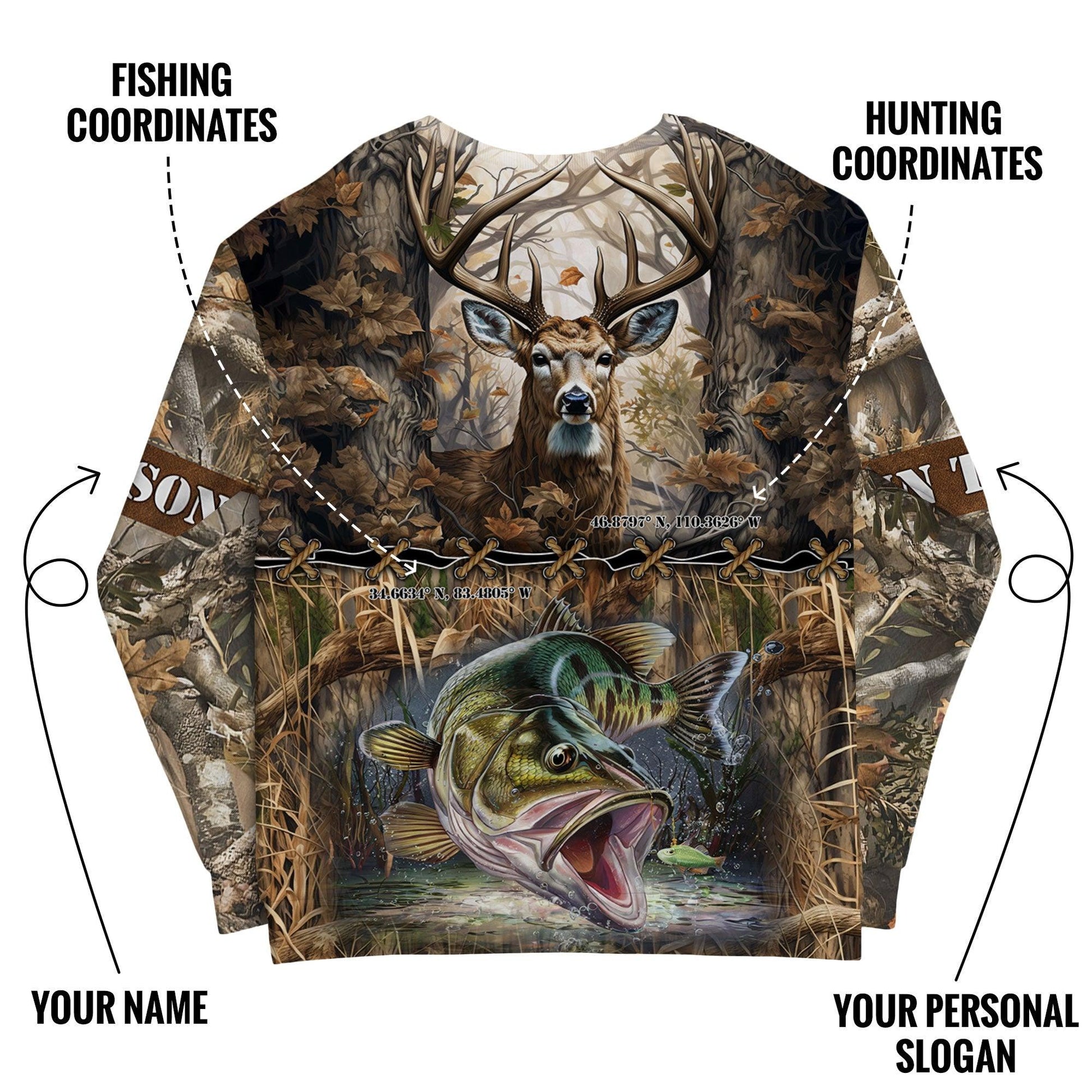 Dual Passion: Deer Hunting and Fishing Sweatshirt Personalized - The Deerly