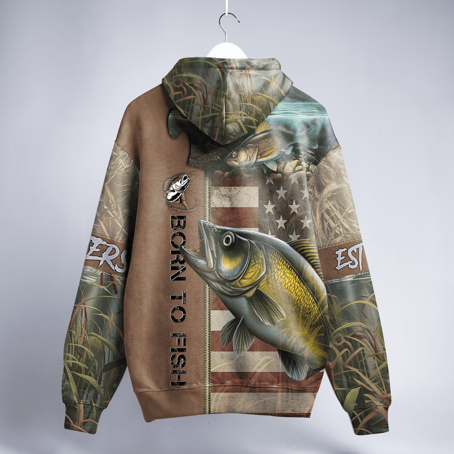 Walleye American Patriot Personalized Zip Hoodie