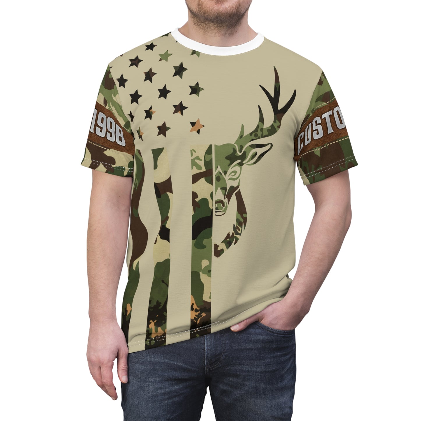 Camo Flag Buck Personalized Unisex Cut & Sew Tee