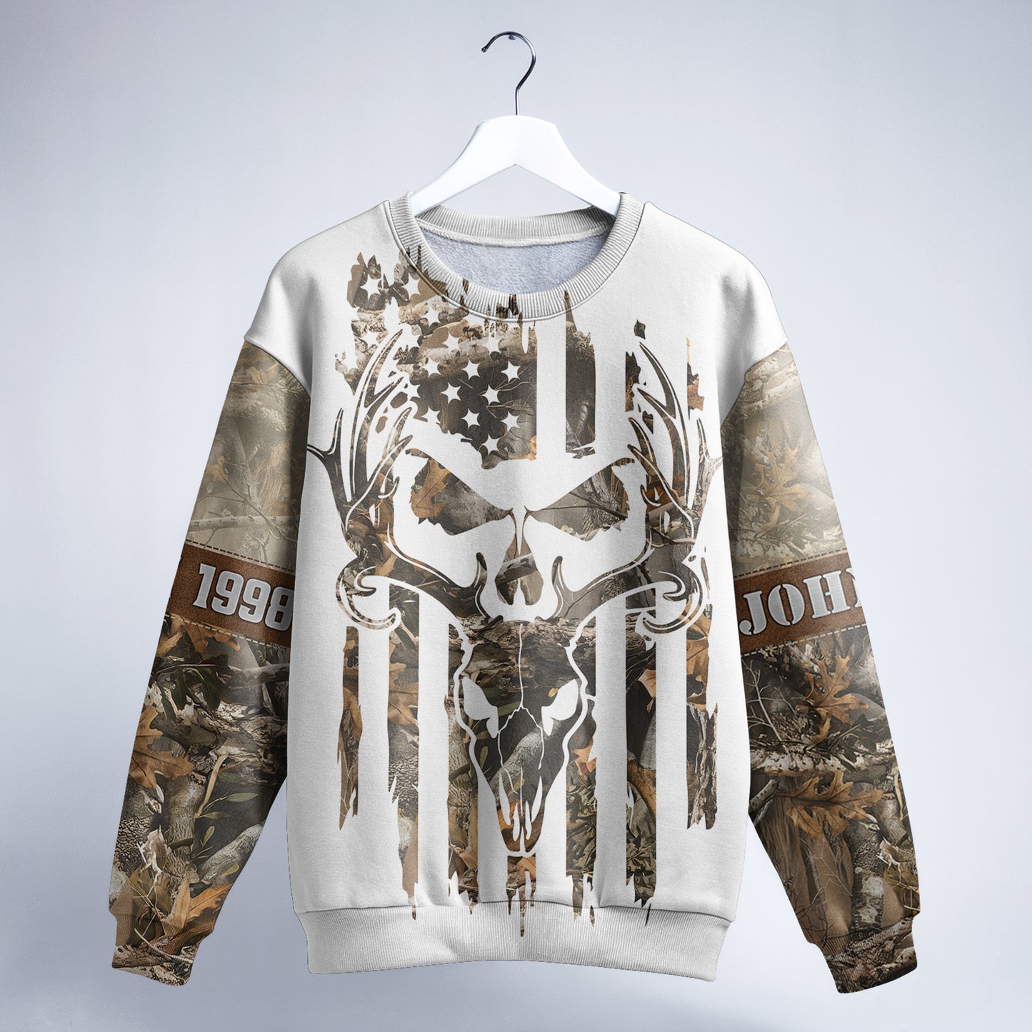 Deer Skull Camo Sweater - Personalized Born to Hunt US Flag Gear