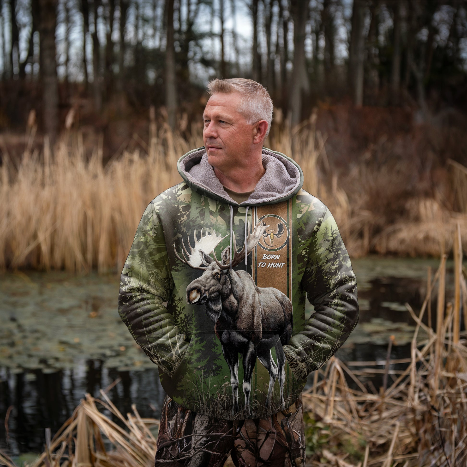 Majestic Moose Camo Hoodie - Born to Hunt - The Deerly