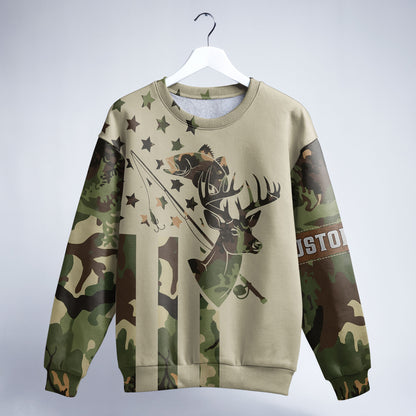 Camo Hunting & Fishing Sweatshirt – Customizable Deer & Bass Design