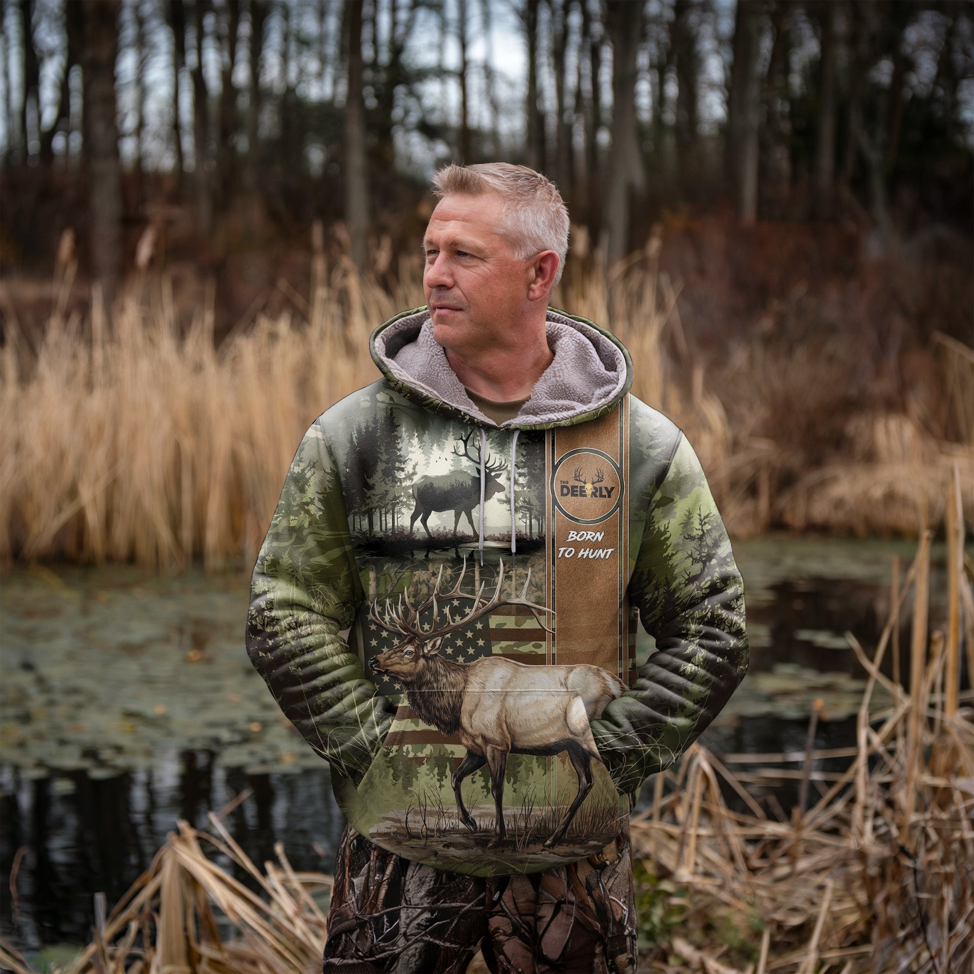 Elk Hunter Camo Hoodie - Born to Hunt - The Deerly