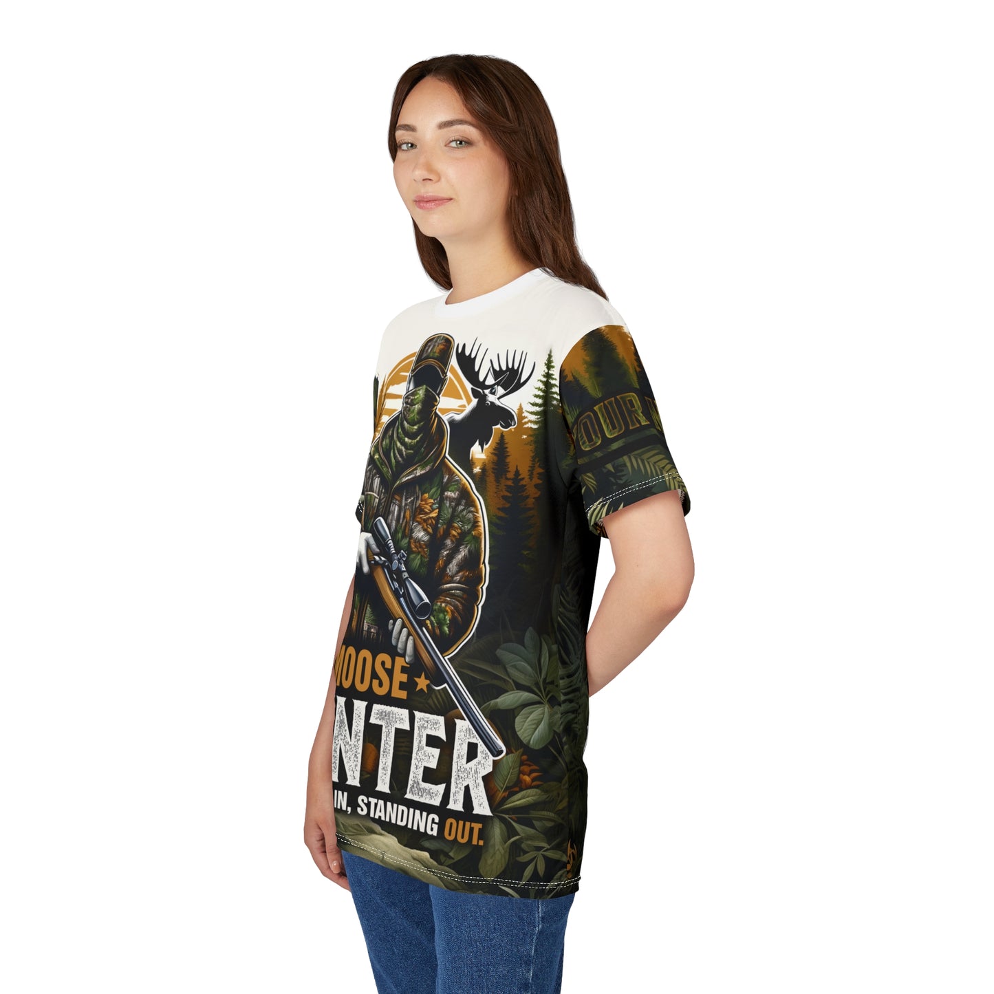 Moose Hunter Blending In Personalized Unisex Cut & Sew Tee