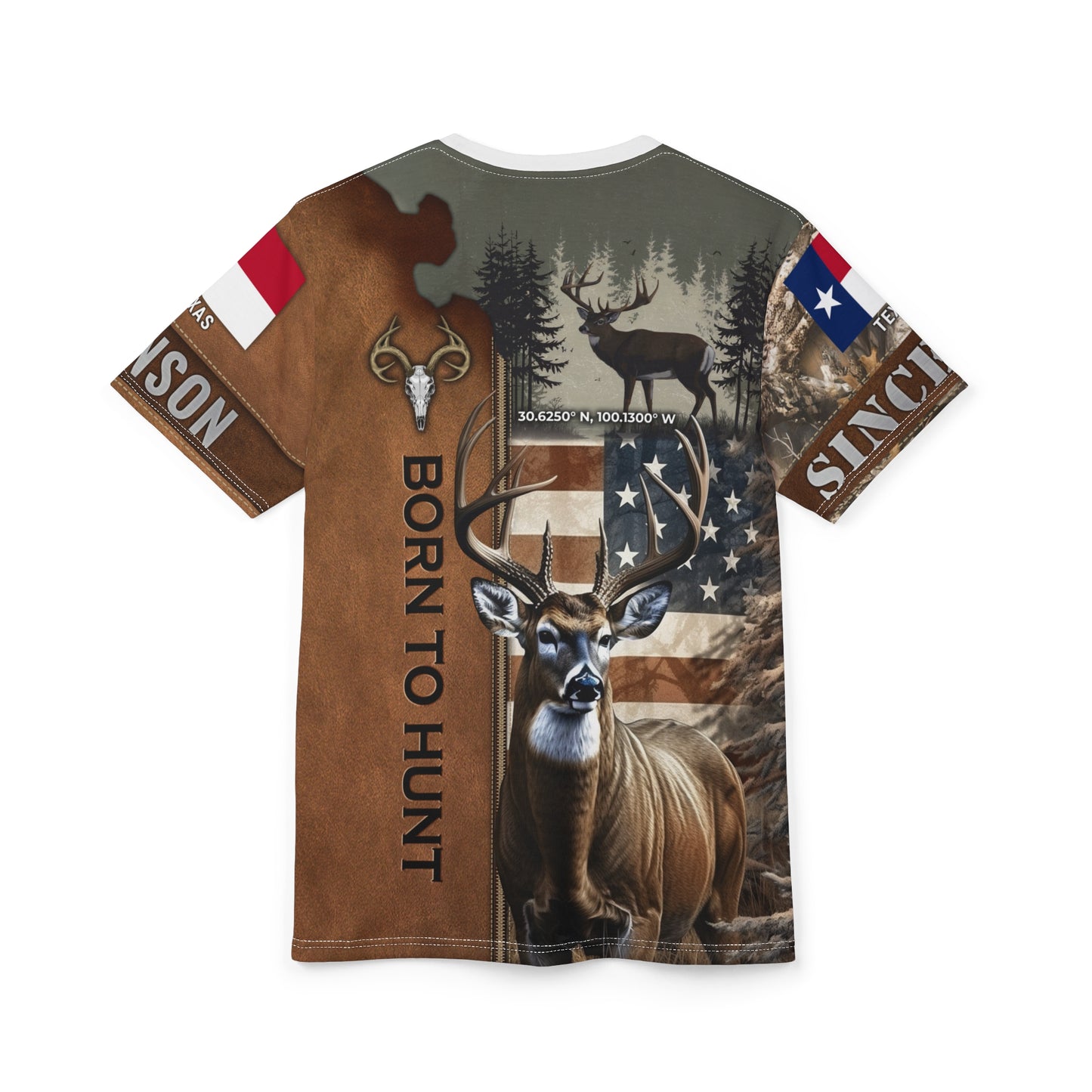 Born To Hunt Buck Flag Personalized Unisex Cut & Sew Tee
