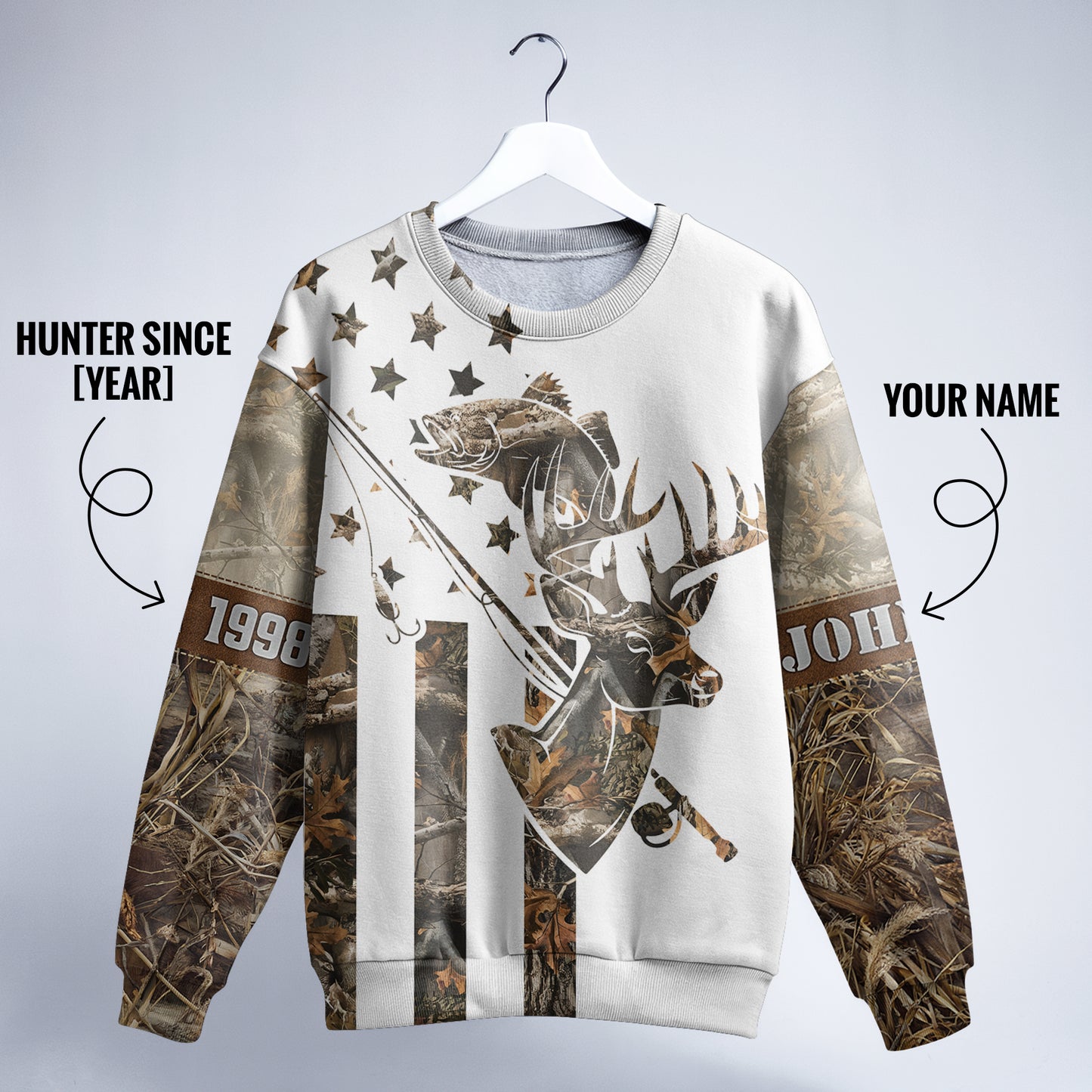 Camo Deer & Bass Sweatshirt – Personalized Comfort for the Outdoors