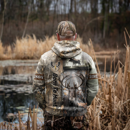 Born to Hunt: Majestic Moose Zip Hoodie Personalized - The Deerly