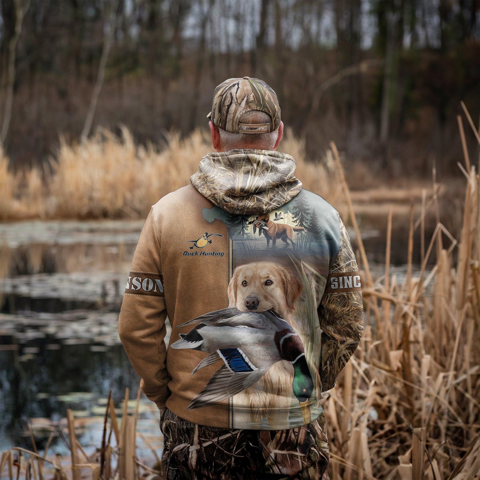 Golden Retriever Duck Hunter Zip Hoodie Personalized - The Deerly