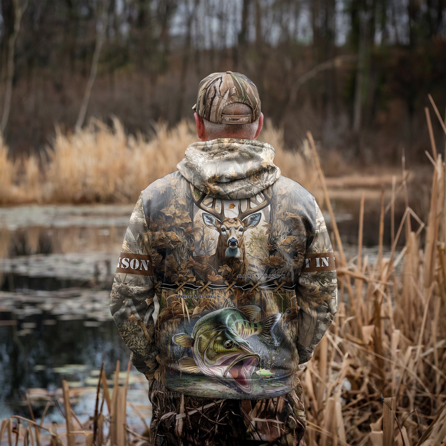 Dual Passion: Deer Hunting and Fishing Zip Hoodie Personalized - The Deerly