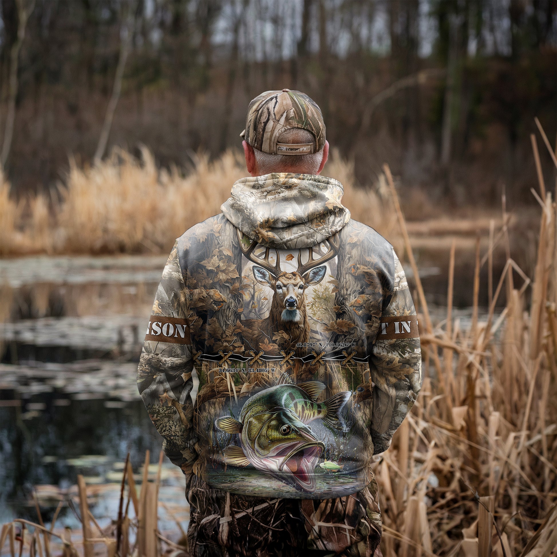 Dual Passion: Deer Hunting and Fishing Zip Hoodie Personalized - The Deerly