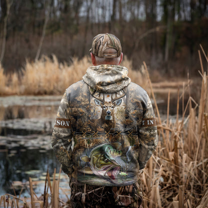 Dual Passion: Deer Hunting and Fishing Zip Hoodie Personalized - The Deerly