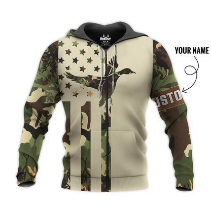 Custom Duck Hunting Camo Zip Hoodie – Personalized for the Field