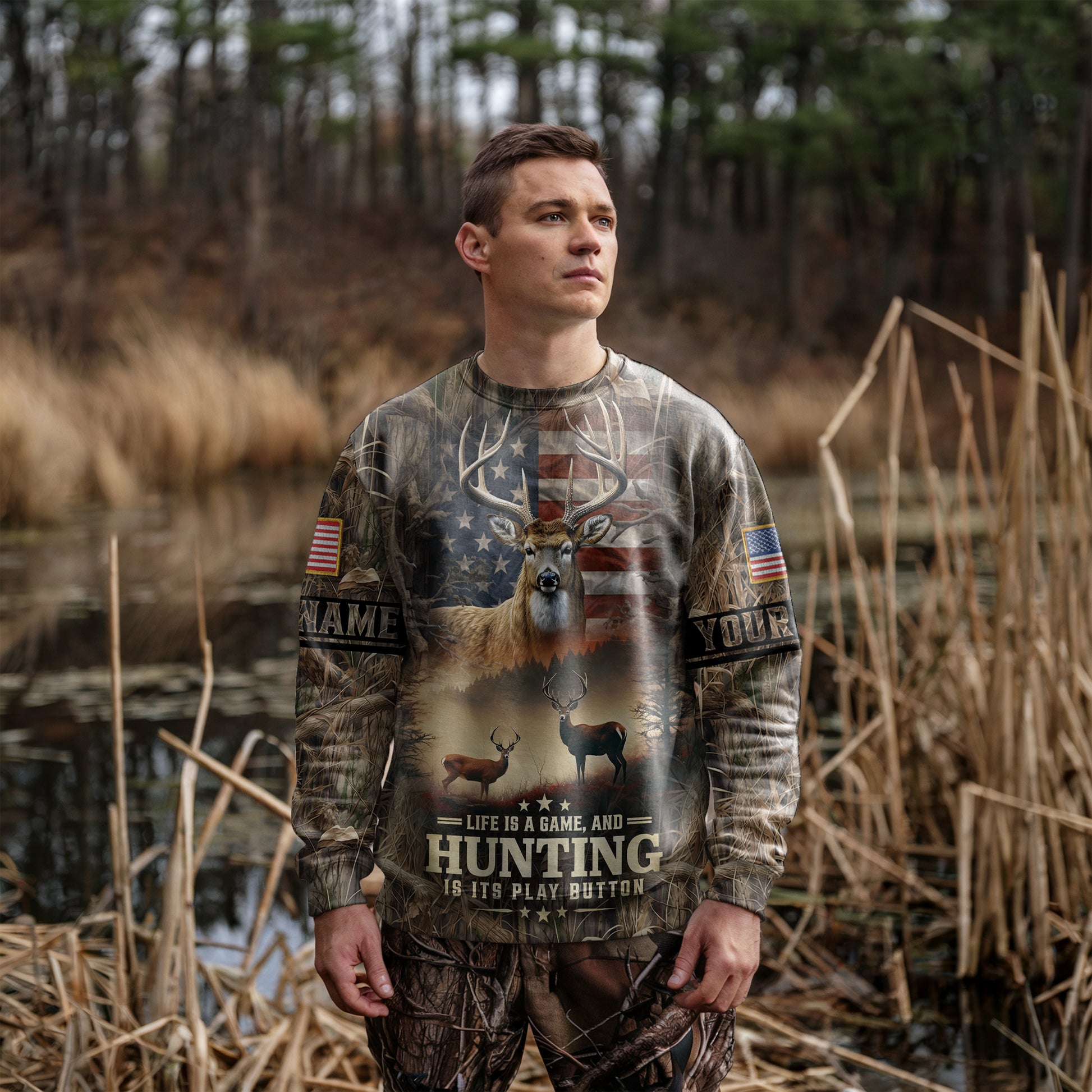 Life is a Game: Hunting Sweatshirt Personalized - The Deerly