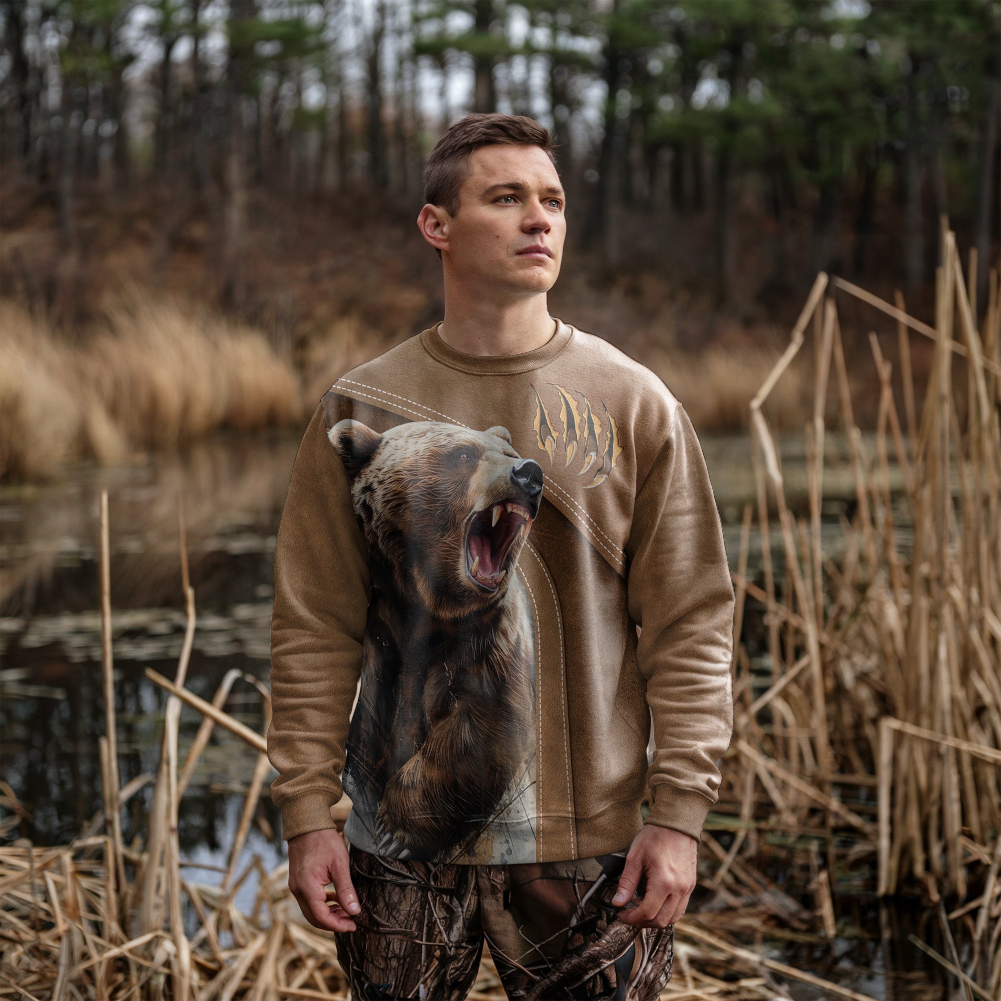 Wild Grizzly Bear Sweatshirt Roar of the Wilderness The Deerly