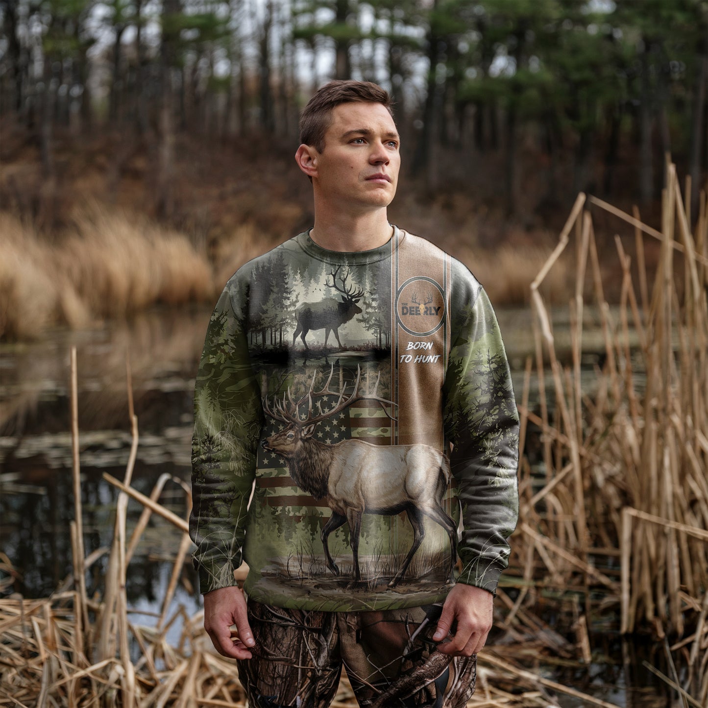 Elk Hunter Camo Sweatshirt - Born to Hunt - The Deerly