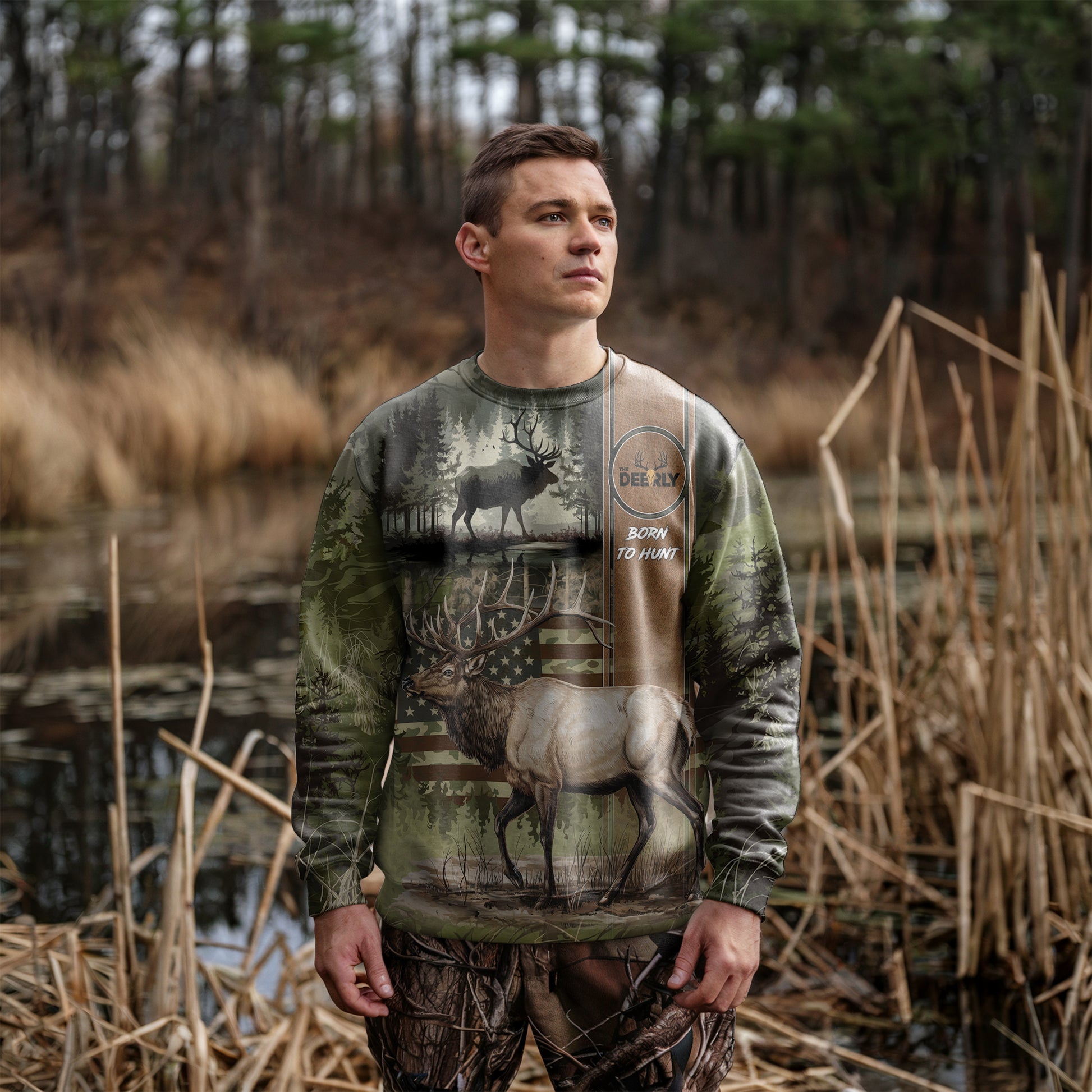 Elk Hunter Camo Sweatshirt - Born to Hunt - The Deerly