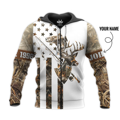 Deer & Bass Custom Camo Zip Hoodie – Built for the Outdoors