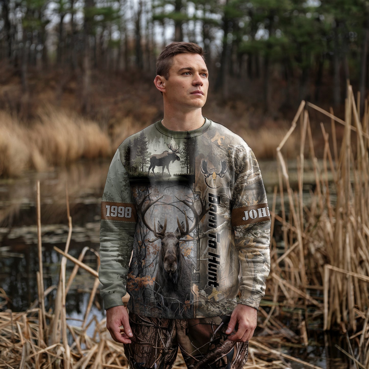 Born to Hunt: Majestic Moose Sweatshirt Personalized - The Deerly