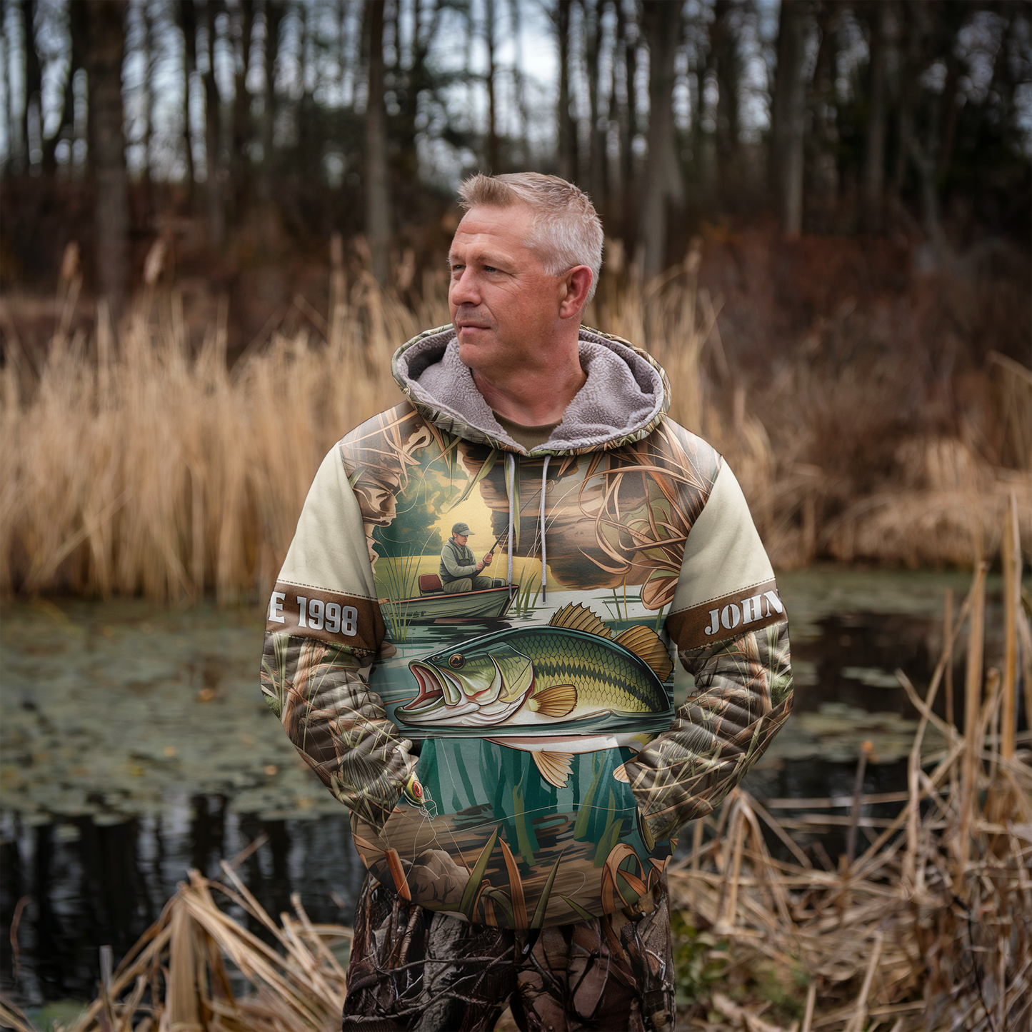 Vintage Bass Fishing Personalized Hoodie